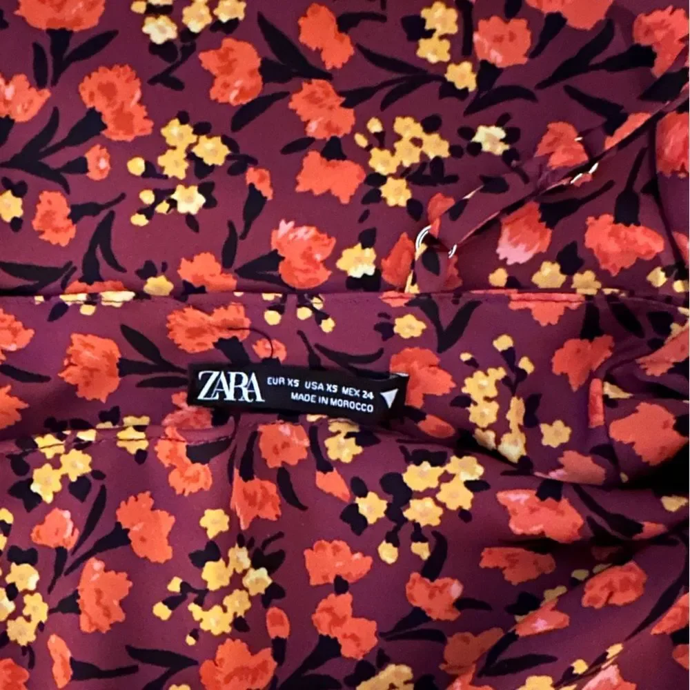 ZARA Floral Maxi Dress Burgundy Floral Size XS • BLOGGER FAVORITE • - Picture 6 of 10